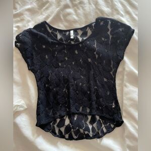 Xhilaration Black Lace Shear Crop Top Shirt Size Small